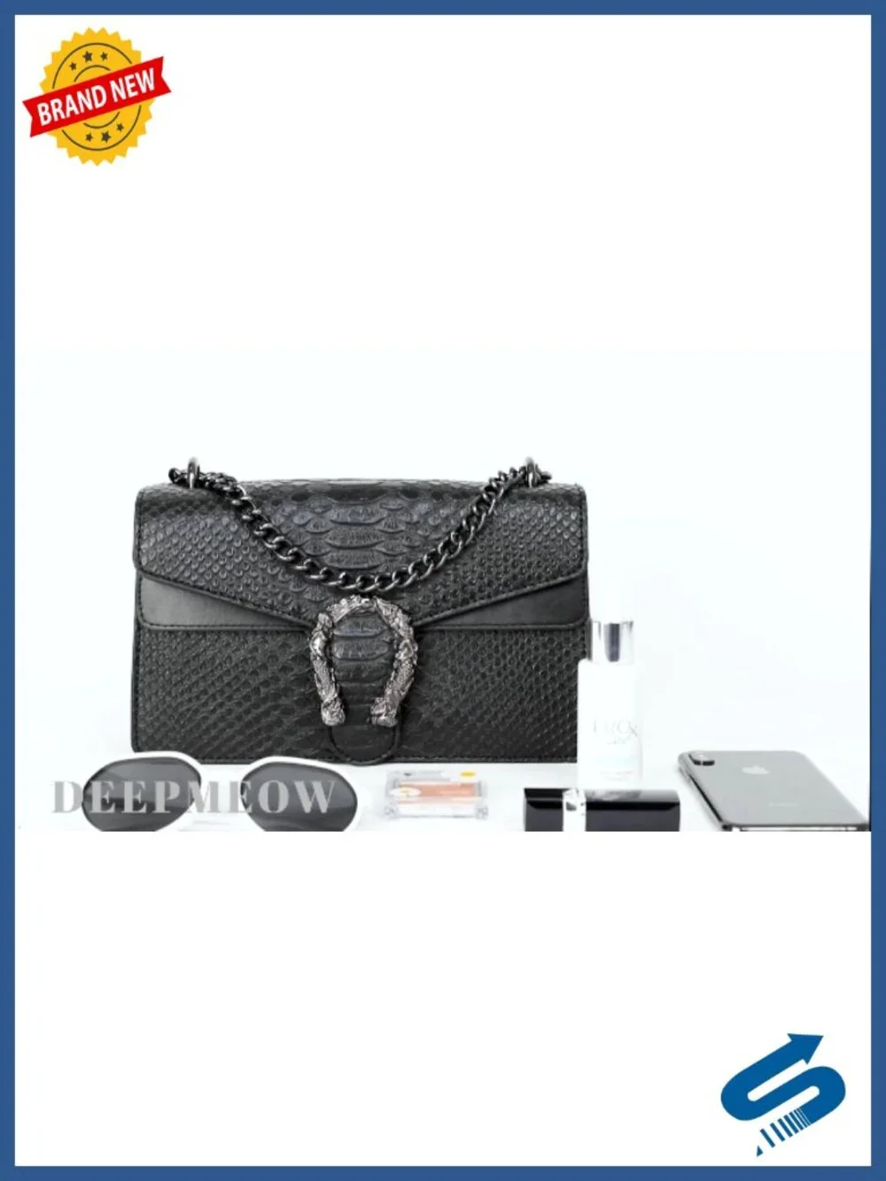 Faux Leather Snake Print Underarm Satchel Crossbody Bag Chain Purse
